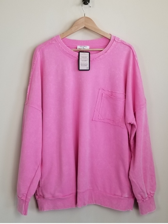 Zenana Outfitters Sweaters - Zenana Outfitters Bubblegum Pink Crewneck Pocket Sweater